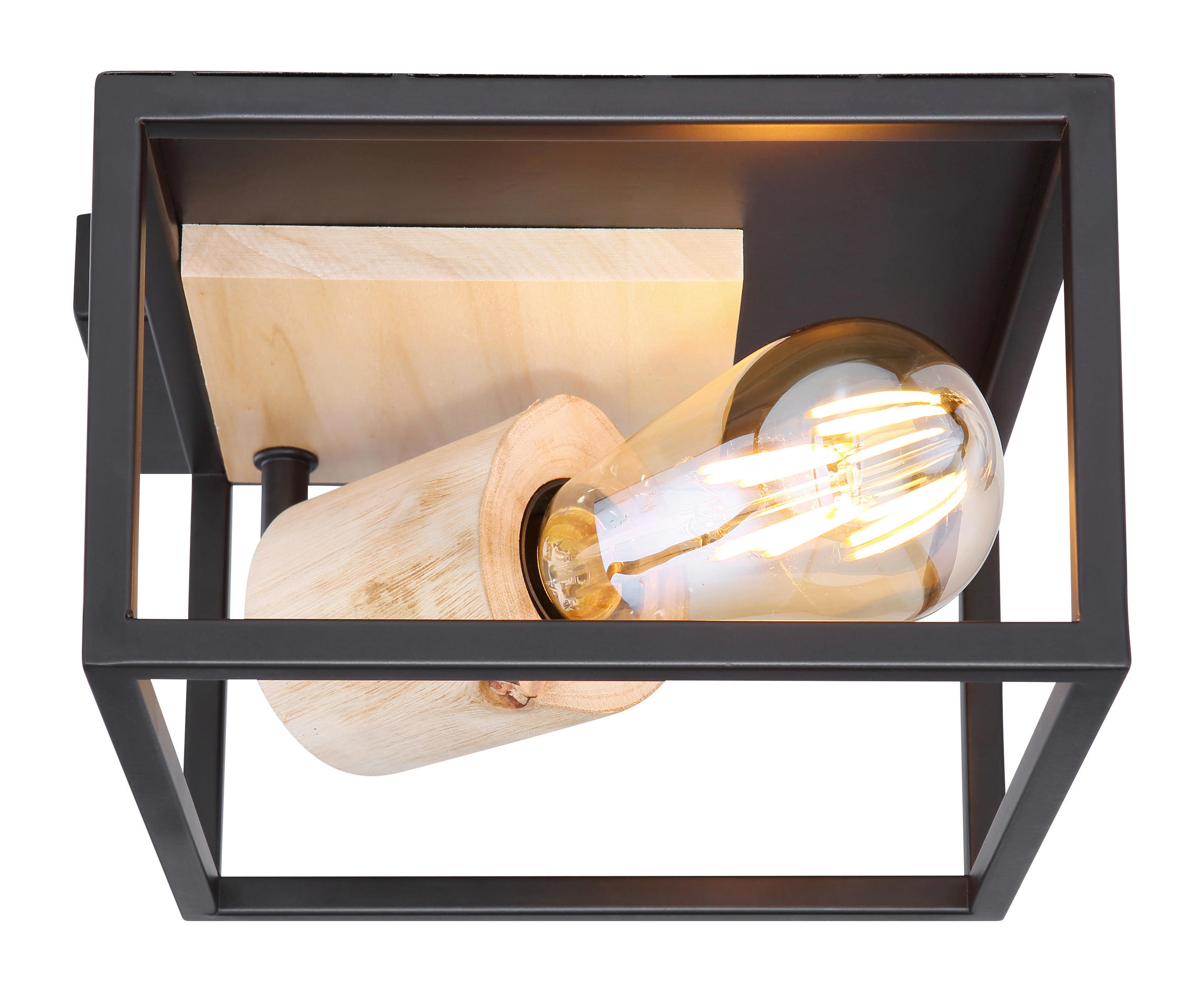 DECKENLEUCHTE    22/22/14,5 cm  - Schwarz/Naturfarben, Natur, Holz/Metall (22/22/14,5cm) - Globo