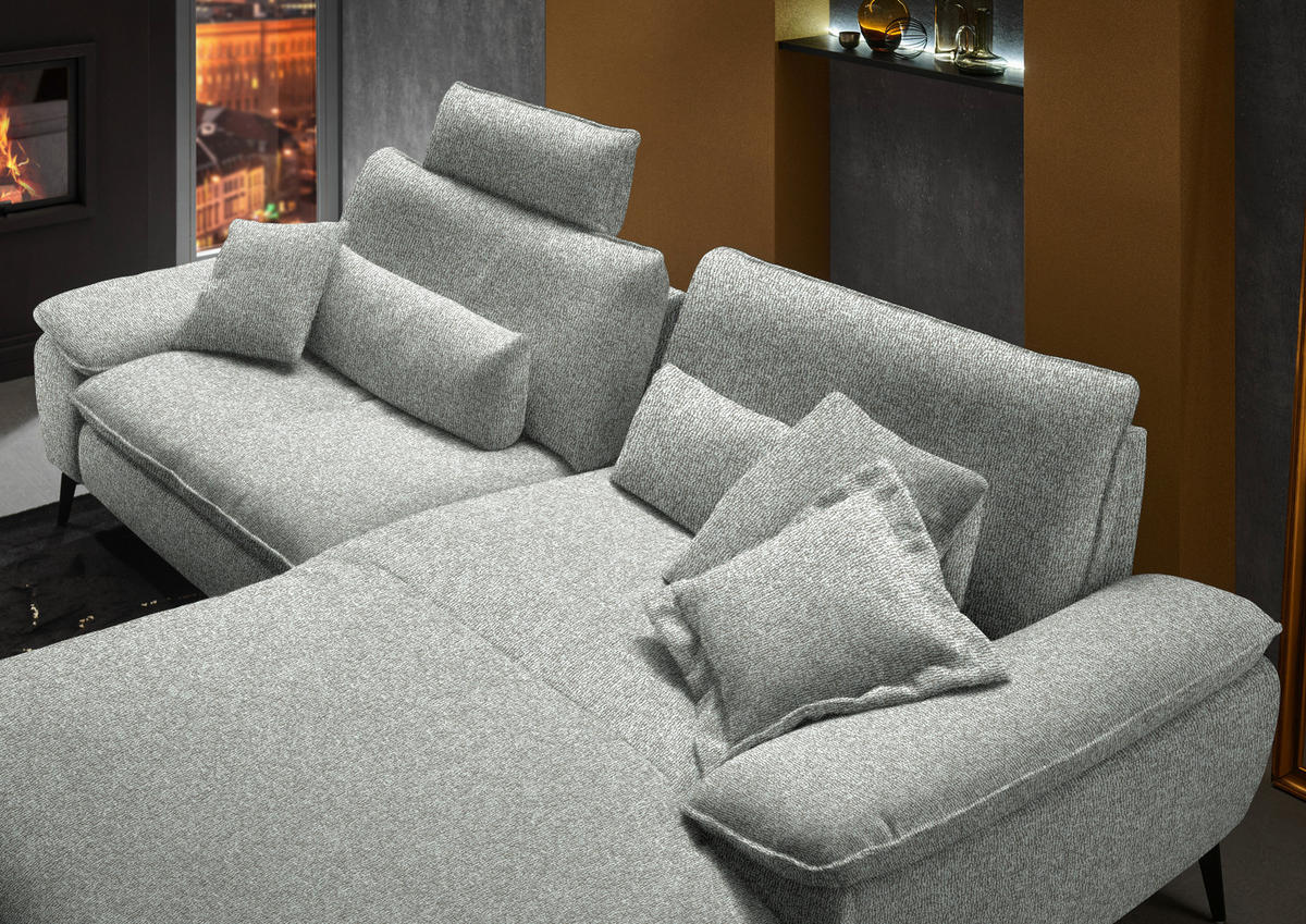 ECKSOFA in Webstoff Hellgrau  - Hellgrau/Schwarz, Design, Textil/Metall (295/197cm) - Valdera