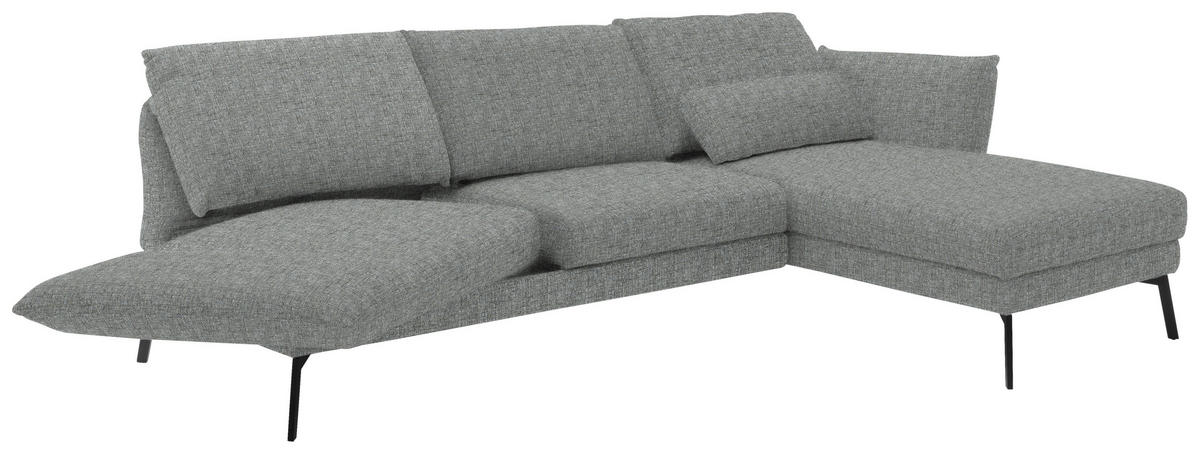 ECKSOFA in Flachgewebe Hellgrau  277/175 cm  - Hellgrau/Schwarz, Design, Textil/Metall (277/175cm) - Schöner Wohnen