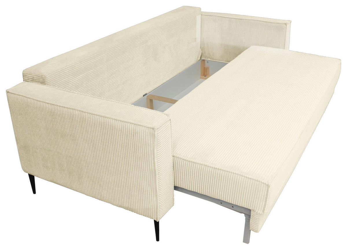 SCHLAFSOFA  mit Liegefunktion, Rücken echt, haustierfreundlicher Bezug Cord Creme  - Creme/Schwarz, KONVENTIONELL, Textil/Metall (222/93/98cm) - Carryhome