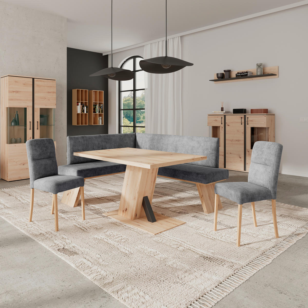 ECKBANK 150/185 cm Webstoff Schwarz   - Eichefarben/Schwarz, KONVENTIONELL, Textil (150/185cm) - Livetastic