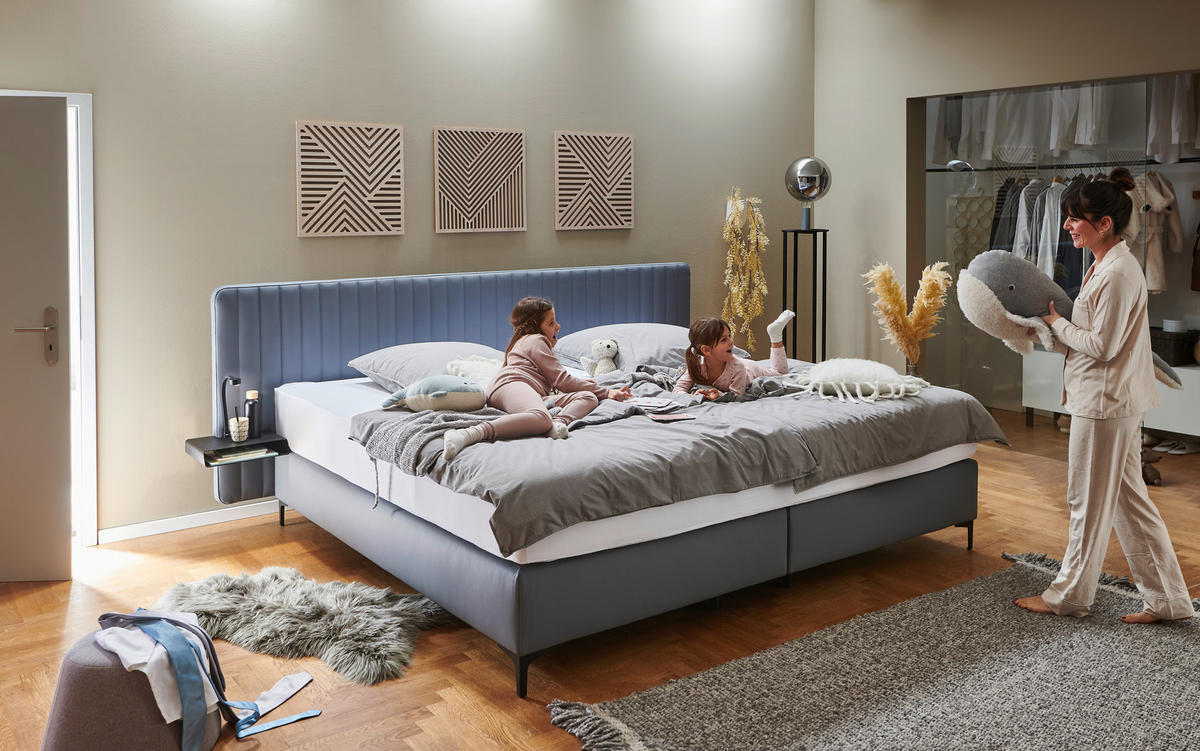BOXSPRINGBETT 240/220 cm  in Blaugrau  - Blaugrau/Schwarz, KONVENTIONELL, Textil/Metall (240/220cm) - Novel