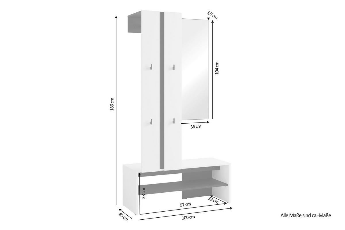 GARDEROBE  in 100/186/40 cm  - Schwarz/Weiß, Design, Holzwerkstoff (100/186/40cm) - MID.YOU