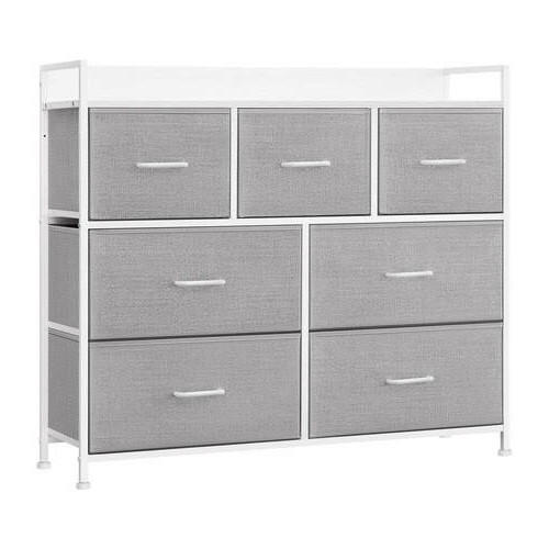 KOMMODE , 98/85/28,5 cm, 7 Schublade(n)  - Hellgrau/Weiß, Trend, Holzwerkstoff/Kunststoff (98/85/28,5cm) - Boxxx