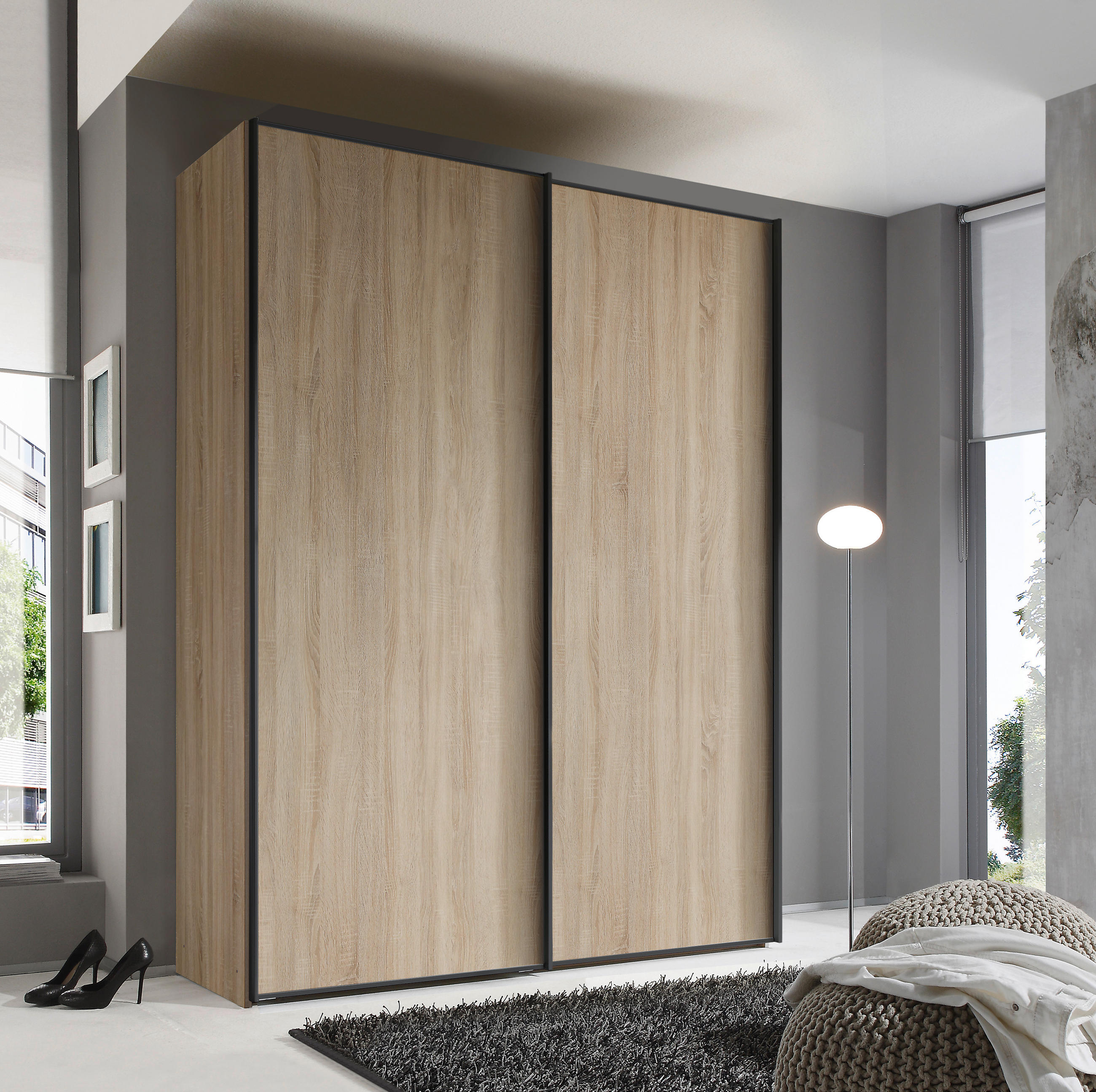 SCHWEBETÜRENSCHRANK 200/222/68 cm 2-türig Sonoma Eiche  - Graphitfarben/Sonoma Eiche, Design, Holzwerkstoff/Metall (200/222/68cm) - Moderano