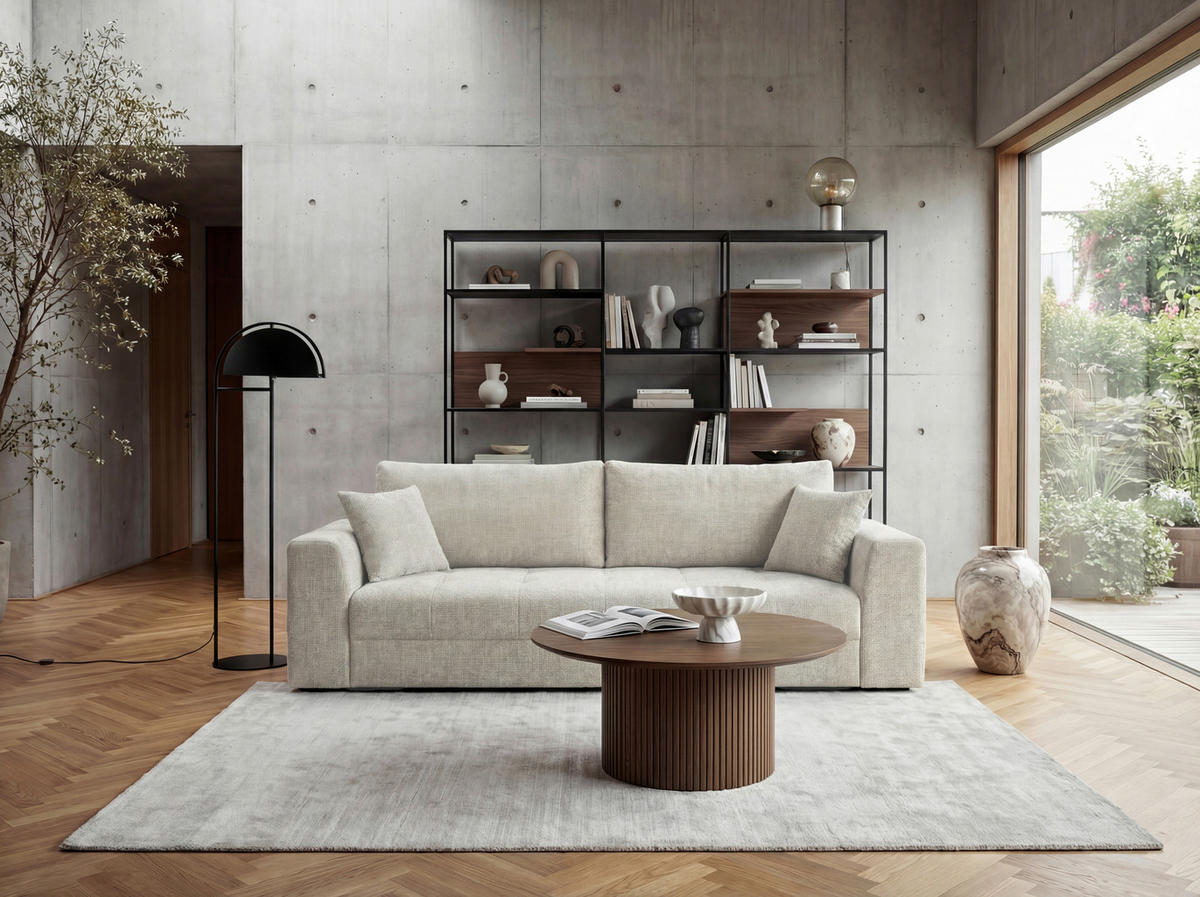 SCHLAFSOFA Struktur Creme  inkl. Zierkissen, Bettkasten, Schlaffunktion, Rücken echt, Rückenkissen  - Creme/Schwarz, KONVENTIONELL, Kunststoff/Textil (253/87/102cm) - Xora