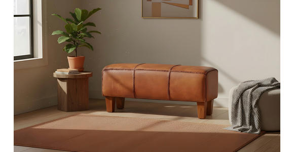 SITZBANK 110/45/35 cm Echtleder Braun, Teakfarben Teakholz massiv  - Braun/Teakfarben, LIFESTYLE, Leder/Holz (110/45/35cm) - Landscape