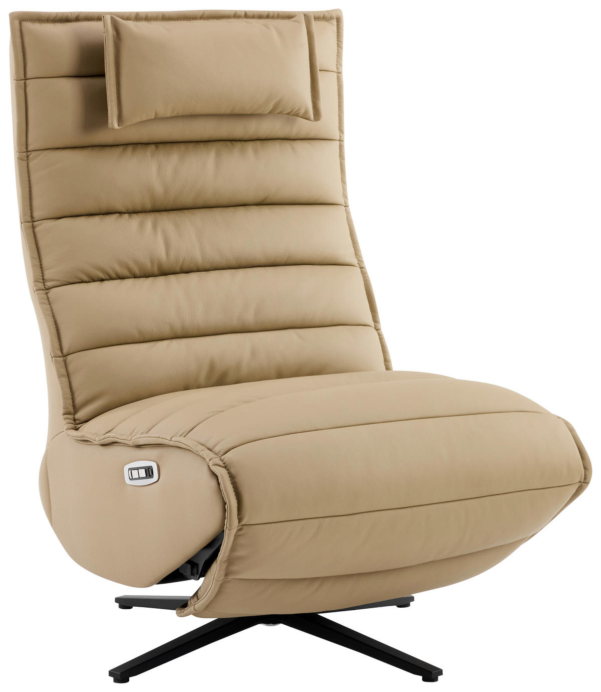 RELAXSESSEL Lederlook Echtleder Relaxfunktion, Fußteilverstellung, Nackenkissen    - Taupe/Schwarz, Design, Leder/Textil (68/108/84cm) - Stylife