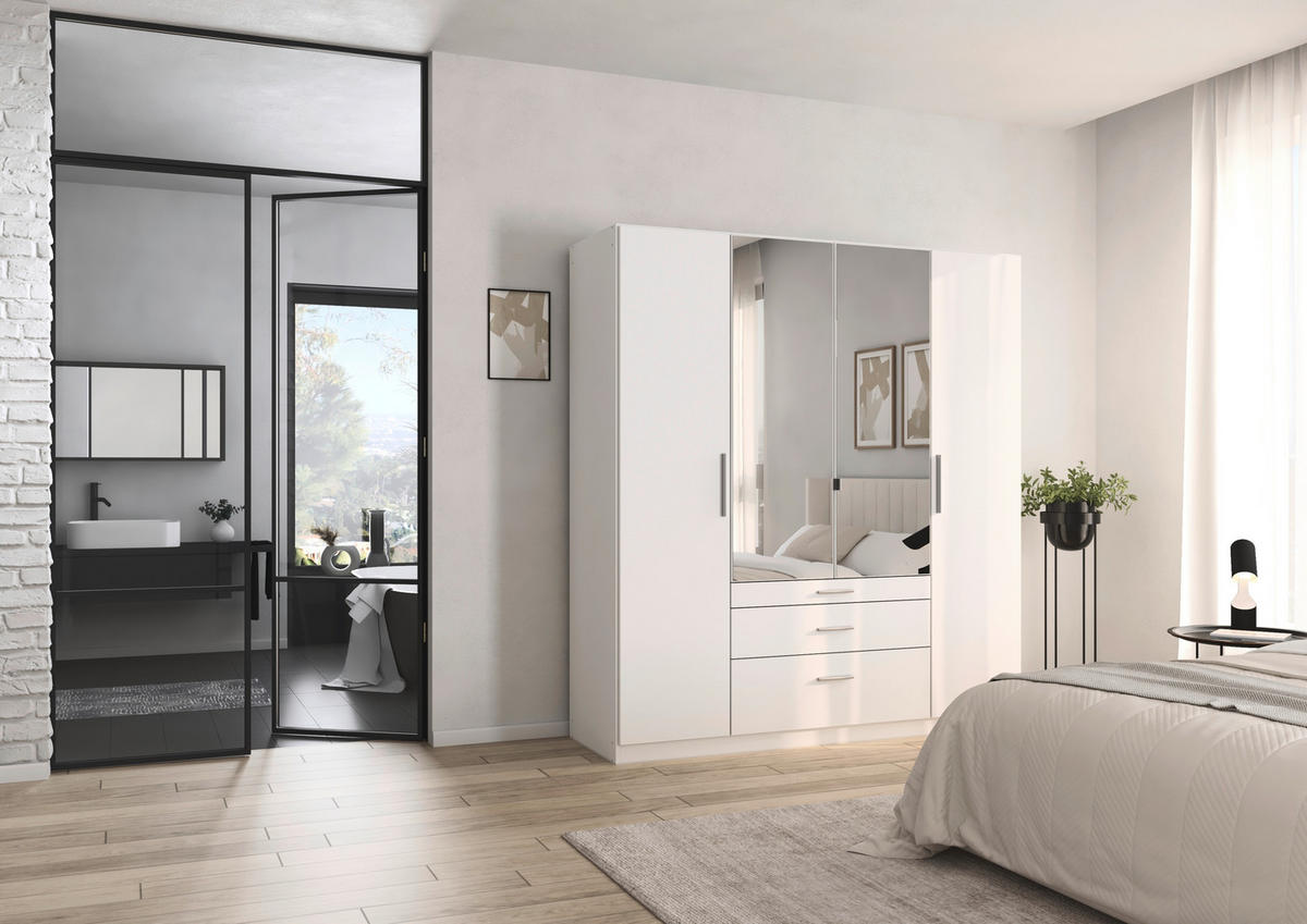 DREHTÜRENSCHRANK 181/197/54 cm,  in Weiß, 4-türig  - Alufarben/Weiß, KONVENTIONELL, Glas/Holzwerkstoff (181/197/54cm) - home24