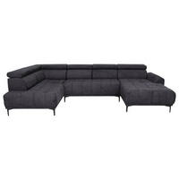 WOHNLANDSCHAFT Dunkelbraun Velours  - Dunkelbraun/Schwarz, Design, Textil/Metall (191/340/172cm) - Stylife