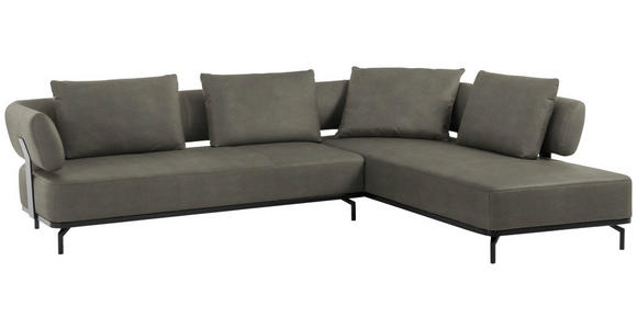 ECKSOFA in Echtleder Grau  - Schwarz/Grau, Design, Leder/Metall (302/237cm) - Dieter Knoll