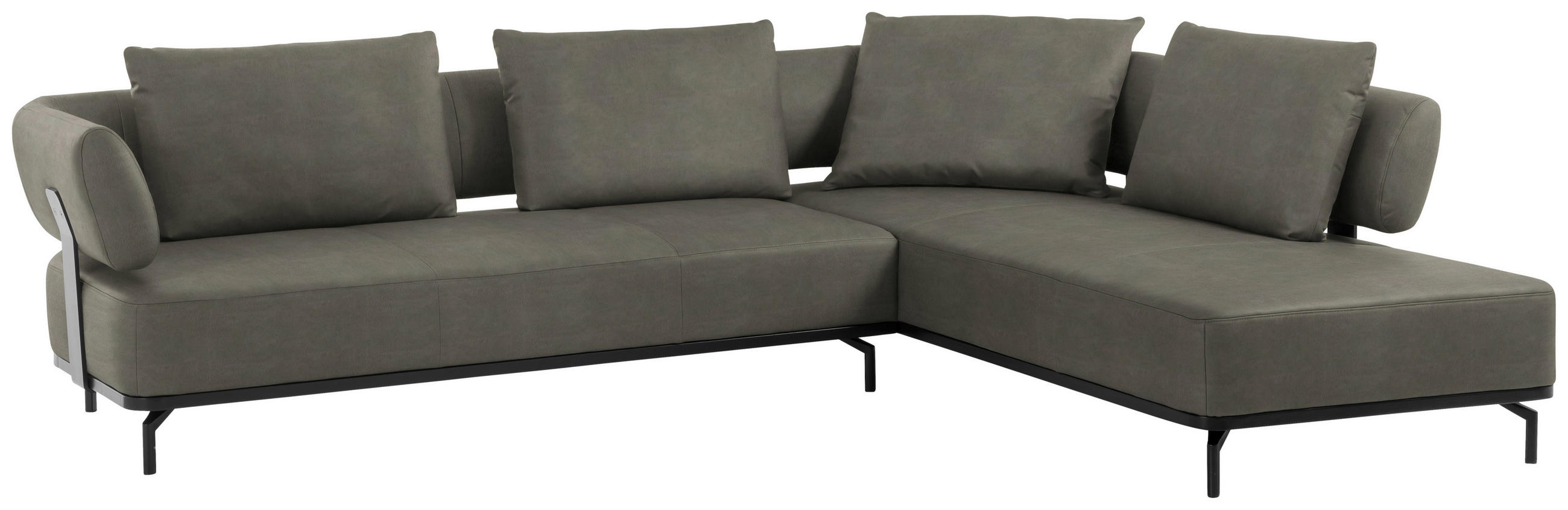 ECKSOFA Palio Grau Echtleder  - Schwarz/Grau, Design, Leder/Metall (302/237cm) - Dieter Knoll