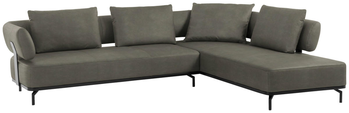 ECKSOFA in Echtleder Grau  - Schwarz/Grau, Design, Leder/Metall (302/237cm) - Dieter Knoll