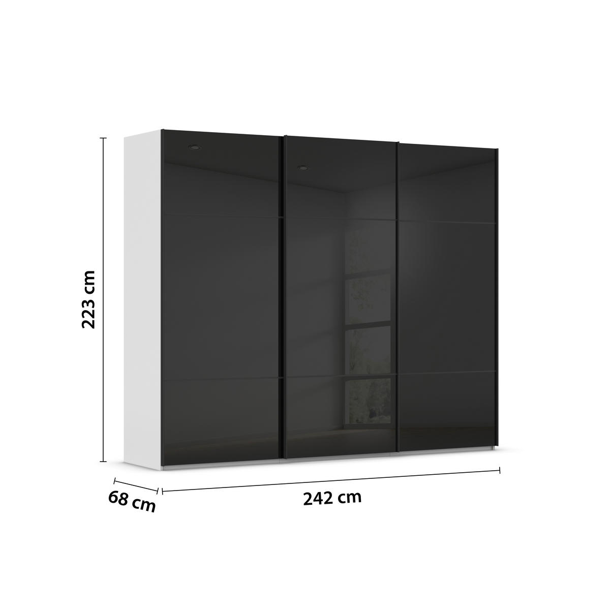 SCHWEBETÜRENSCHRANK in Grau, Schwarz  - Schwarz/Grau, Konventionell, Glas/Holzwerkstoff (242/223/68cm) - Novel