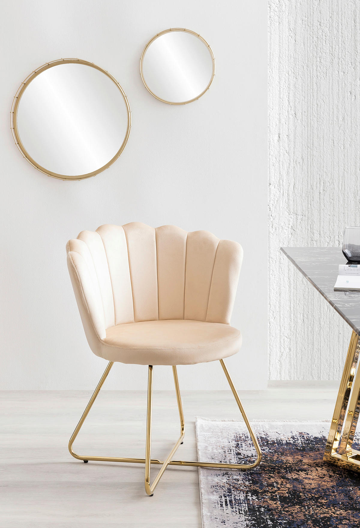 STUHL-SET 2 Stück  in Samt  - Beige/Goldfarben, MODERN, Textil/Metall (69,5/85/66cm) - Livetastic