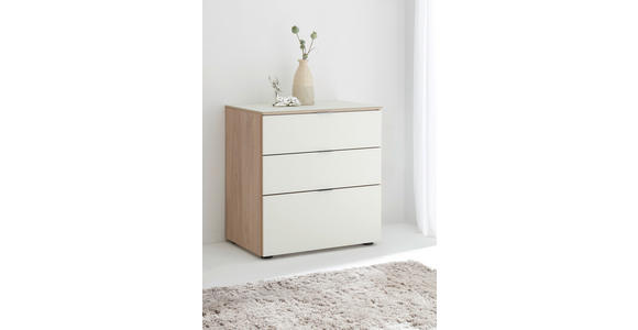 NACHTKÄSTCHEN in Eichefarben, Magnolie - Chromfarben/Eichefarben, KONVENTIONELL, Glas/Holzwerkstoff (58/52,5/40cm) - Moderano