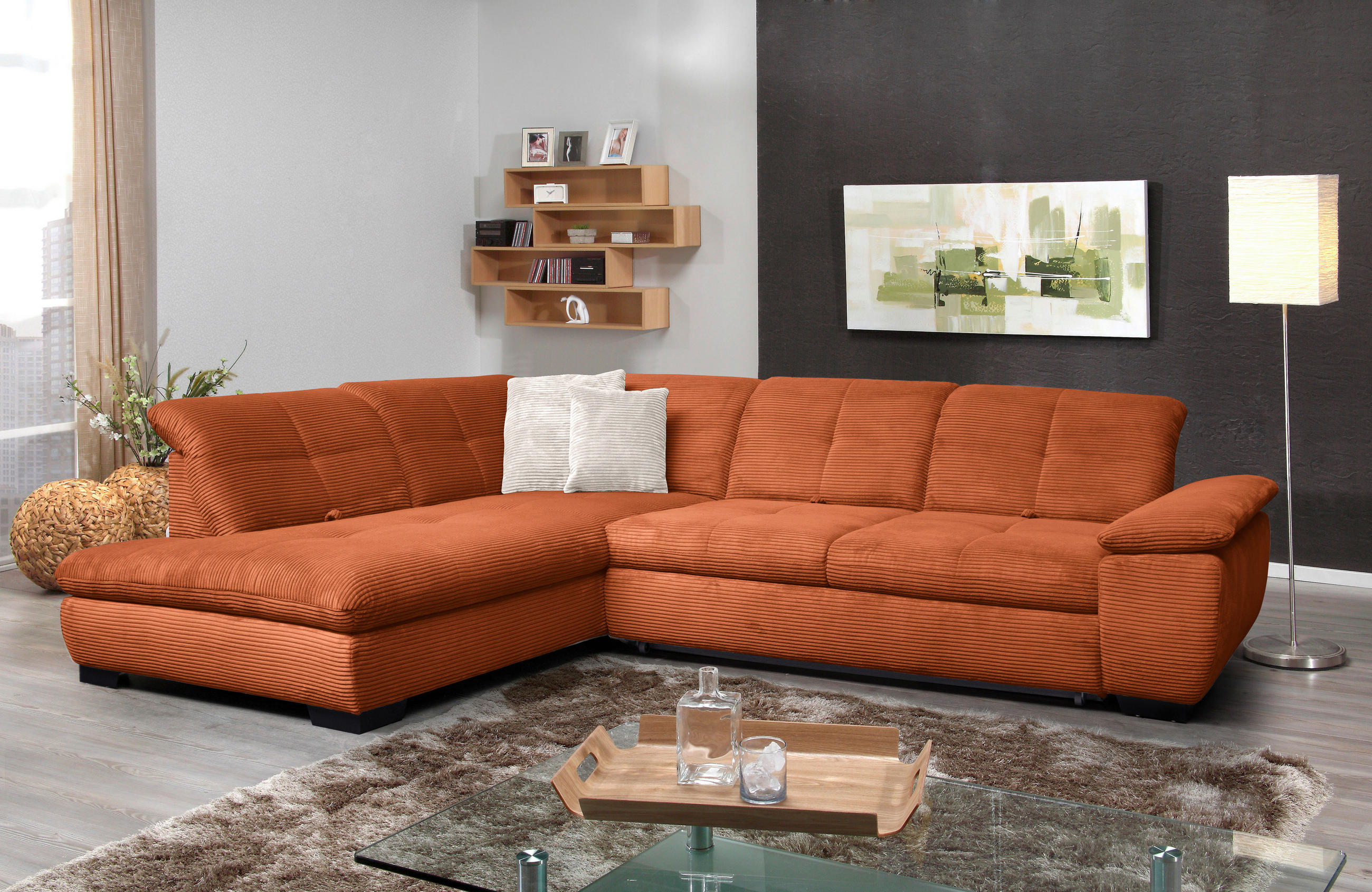 ECKSOFA in Cord Rostfarben  - Rostfarben/Schwarz, Design, Textil/Metall (242/313cm) - Xora