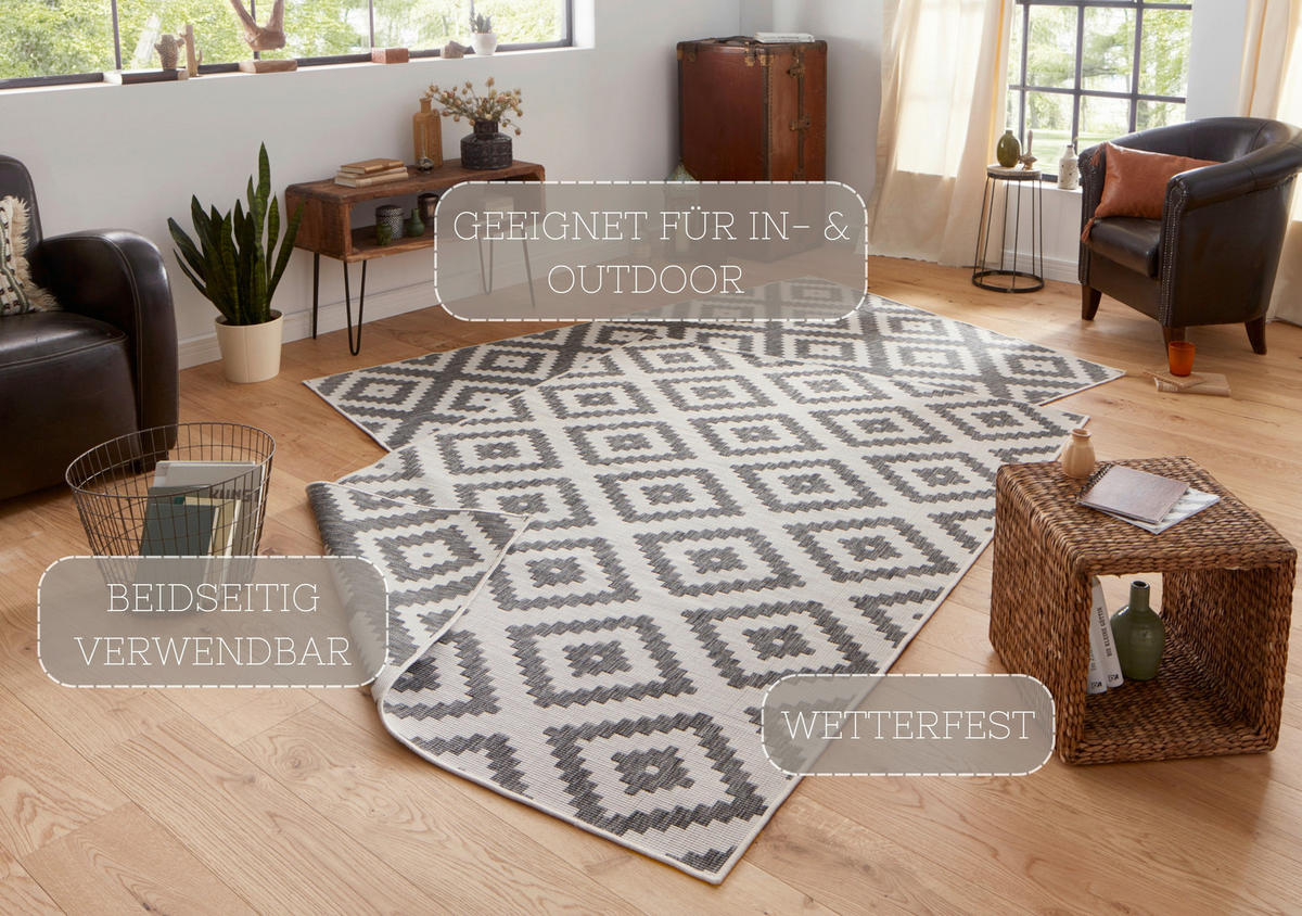 OUTDOORTEPPICH 80/150 cm Twin Creme, Grau  - Creme/Grau, Basics, Kunststoff (80/150cm)