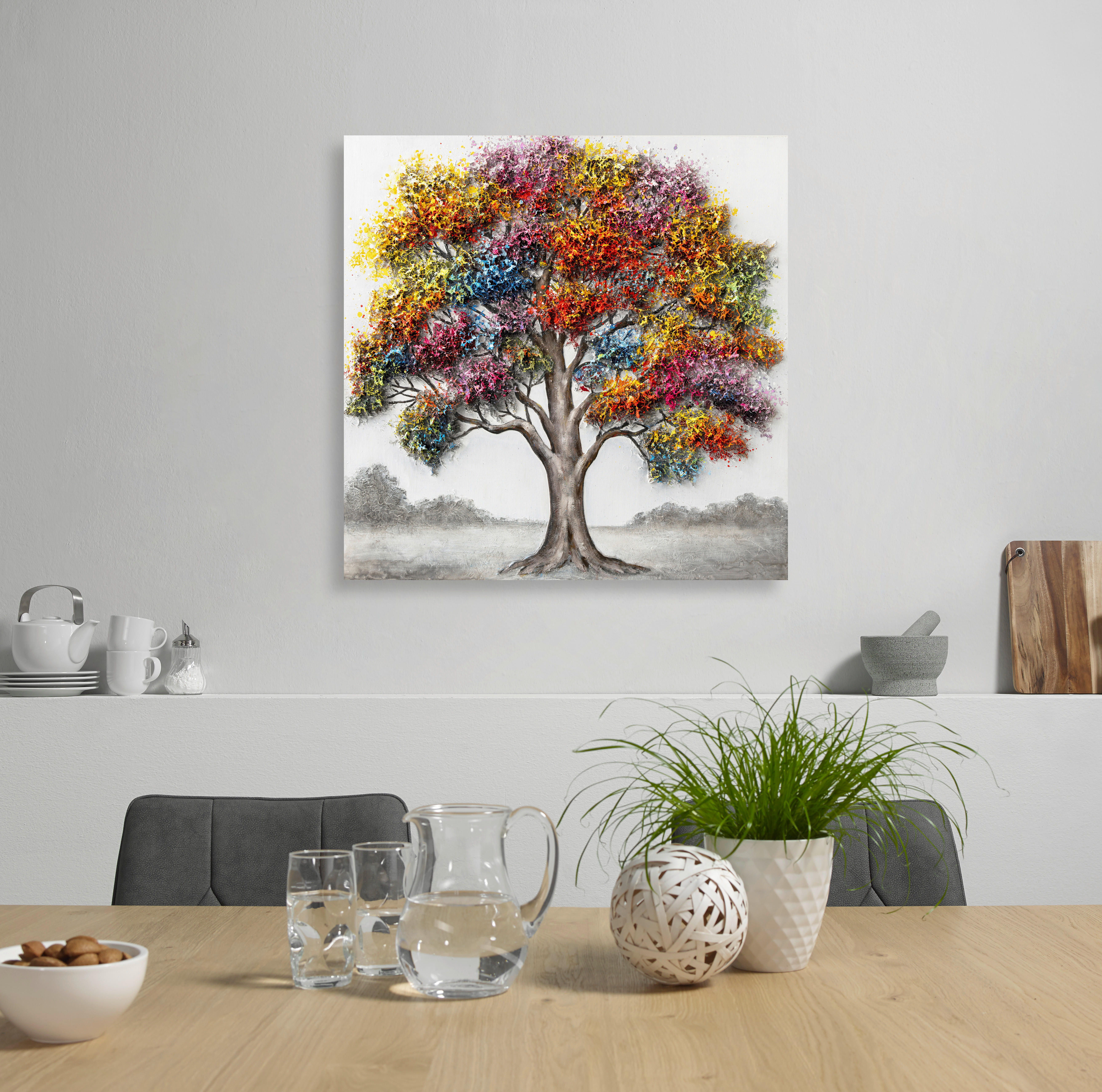 OLEJOMALBA, stromy, 100/100 cm  - vícebarevná, Trend, dřevo/textil (100/100cm) - Monee