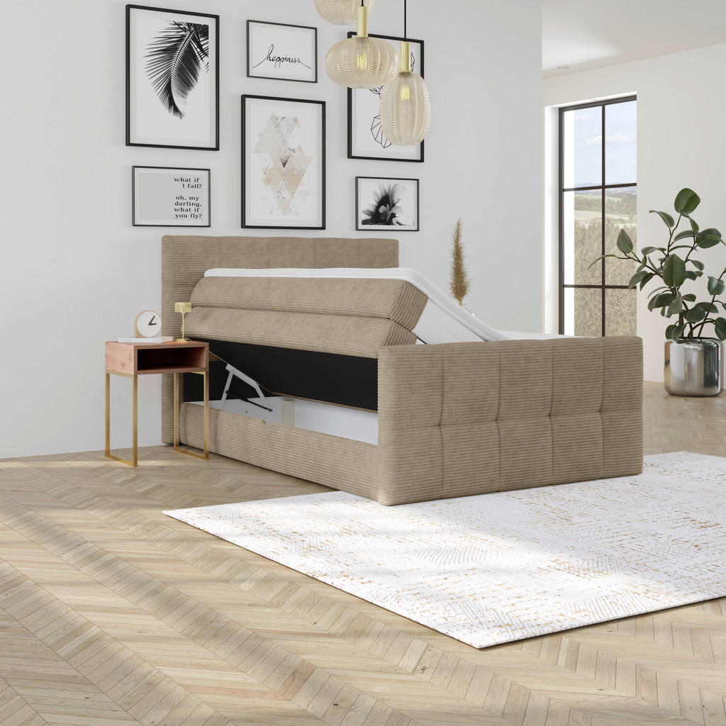 Thumbnail - Boxspringbett, Schlamm, Textil, Kiefer, Uni, H3, 7-Zonen, Höhe ca. 17 cm, 140x200 cm, Reach, Made in EU, FSC Mix, Bettka...