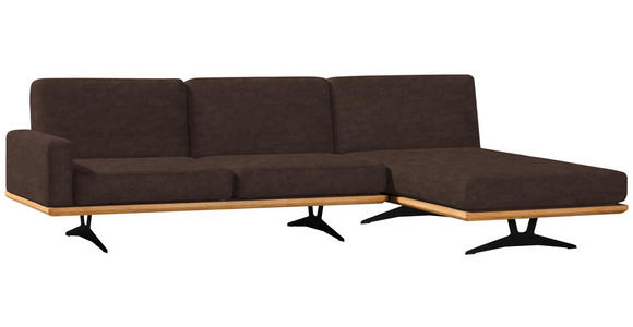 ECKSOFA in Flachgewebe Dunkelbraun  - Dunkelbraun/Schwarz, Natur, Holz/Textil (326/170cm) - Valnatura