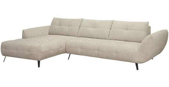 ECKSOFA Taupe Chenille Armlehnenkissen, Rücken echt, Sitztiefenverstellung  - Taupe/Schwarz, KONVENTIONELL, Textil/Metall (215/313cm) - Hom`in