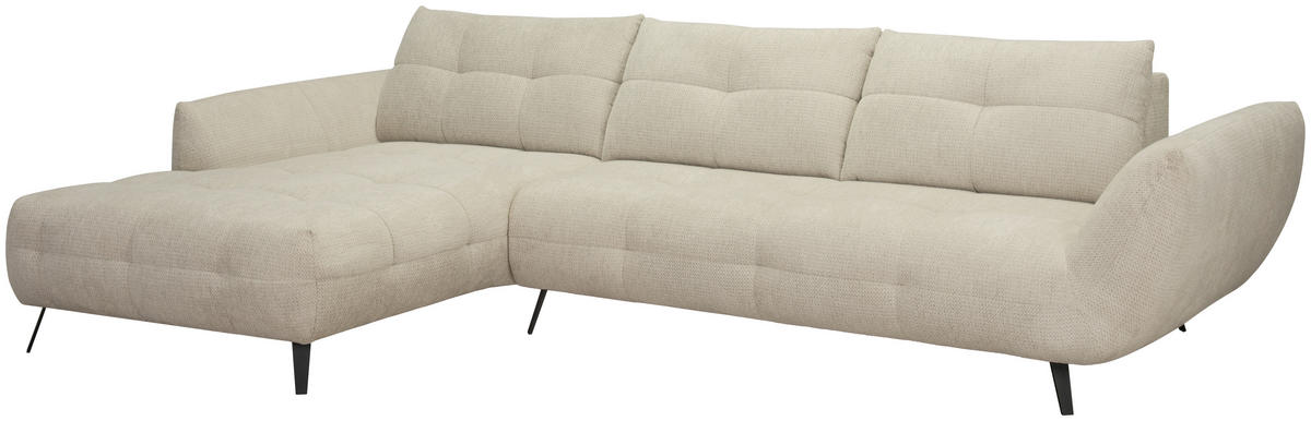 ECKSOFA Taupe Chenille Armlehnenkissen, Rücken echt, Sitztiefenverstellung  - Taupe/Schwarz, KONVENTIONELL, Textil/Metall (215/313cm) - Hom`in