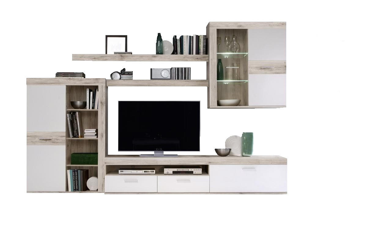 SET MOBILA LIVING in culoare lemn stejar, nisipiu  - alb/culoare lemn stejar, Design, plastic/sticlă (300/200,9/41/38,8cm) - Carryhome