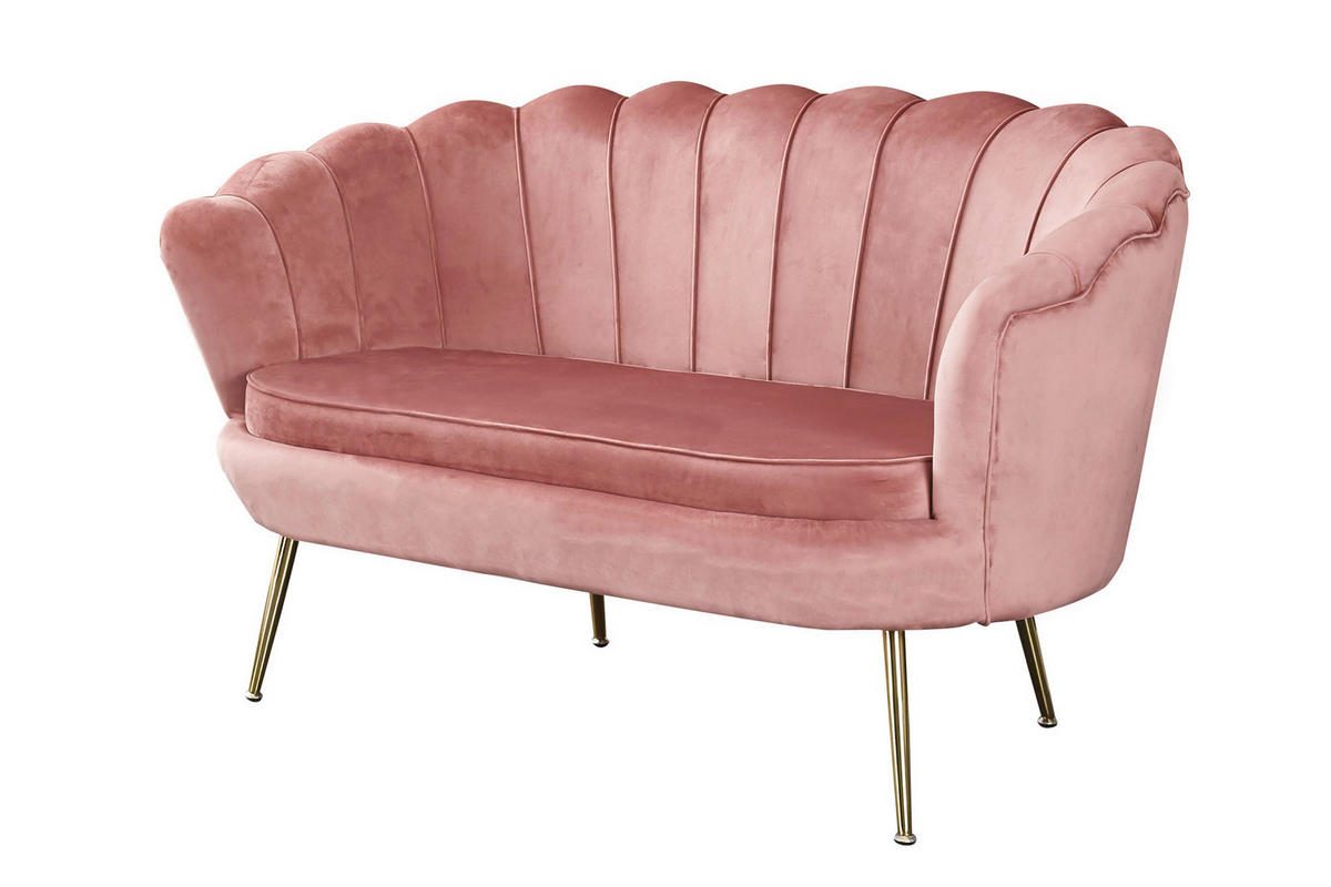 2-SITZER-SOFA Samt Rosa  - Goldfarben/Rosa, MODERN, Textil/Metall (136/78/77cm) - Livetastic