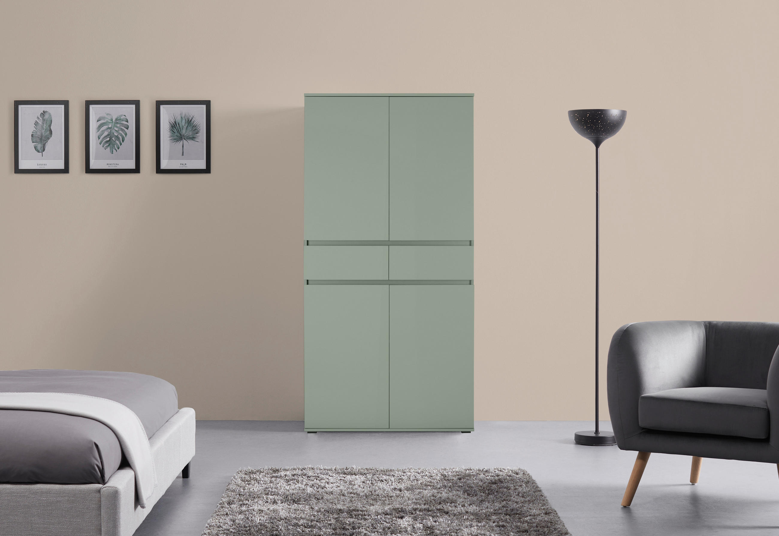 MEHRZWECKSCHRANK - Salbeigrün/Anthrazit, KONVENTIONELL, Holzwerkstoff/Kunststoff (100/200/37cm) - Xora