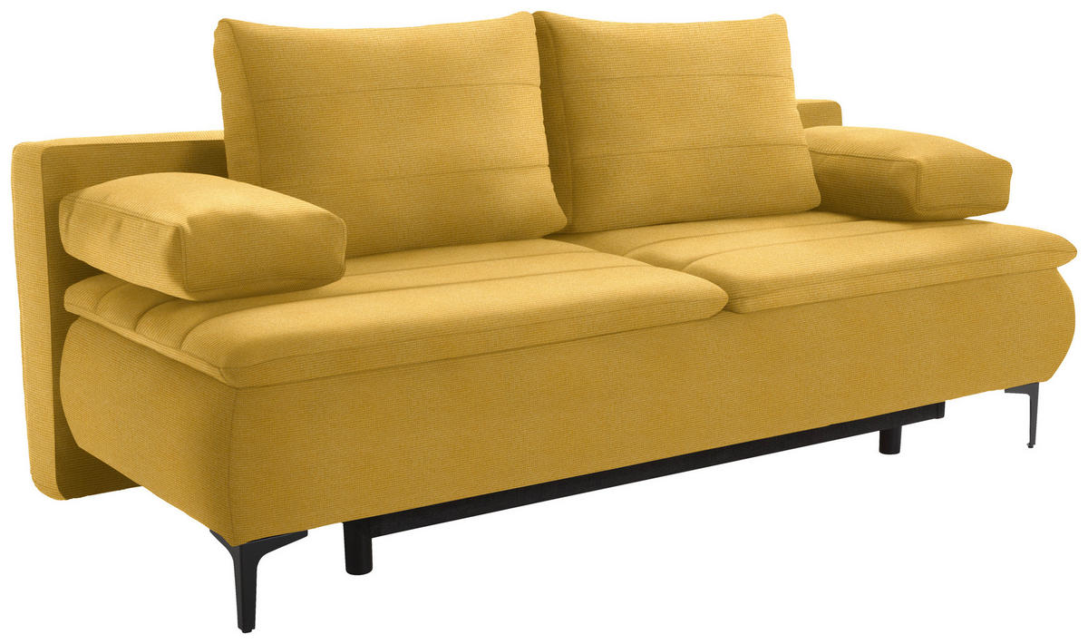 BOXSPRINGSOFA in Flachgewebe Currygelb  - Currygelb/Schwarz, Konventionell, Textil/Metall (204/93/100cm) - Livetastic