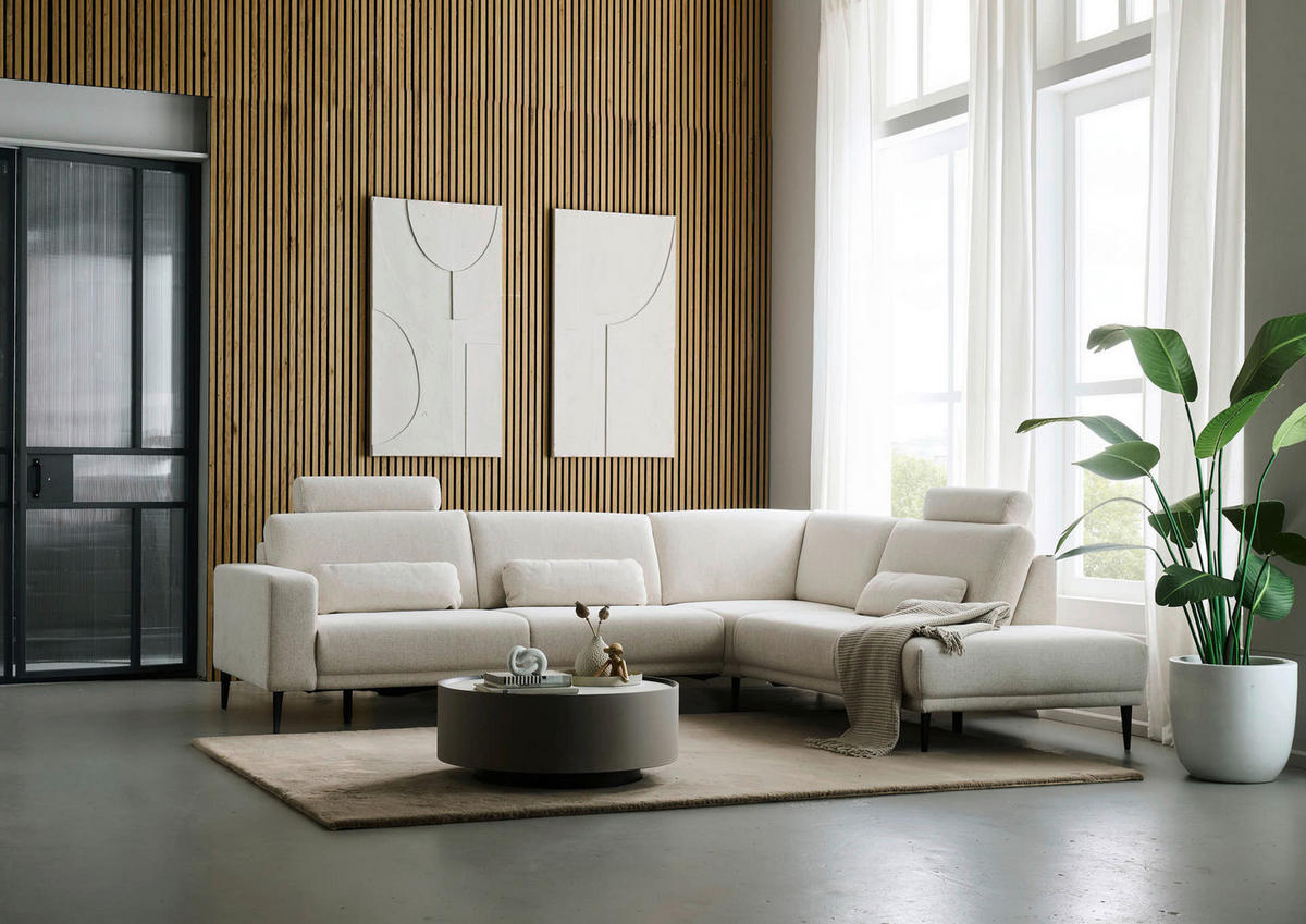 ECKSOFA Dieter Knoll Beige Chenille  - Beige/Schwarz, Design, Textil/Metall (303/254cm) - Dieter Knoll