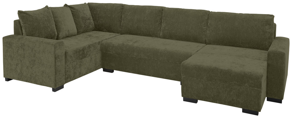 WOHNLANDSCHAFT Olivgrün Chenille  - Schwarz/Olivgrün, KONVENTIONELL, Kunststoff/Textil (183/311/140cm) - Ti'me