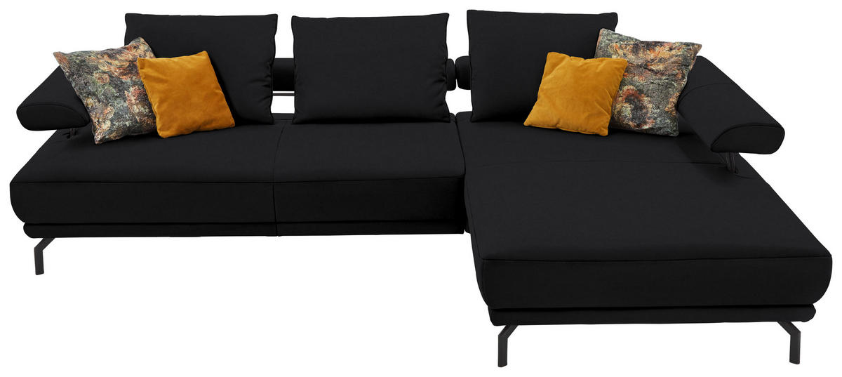 ECKSOFA Echtleder Schwarz  - Schwarz, Design, Leder/Metall (305/224cm) - Dieter Knoll