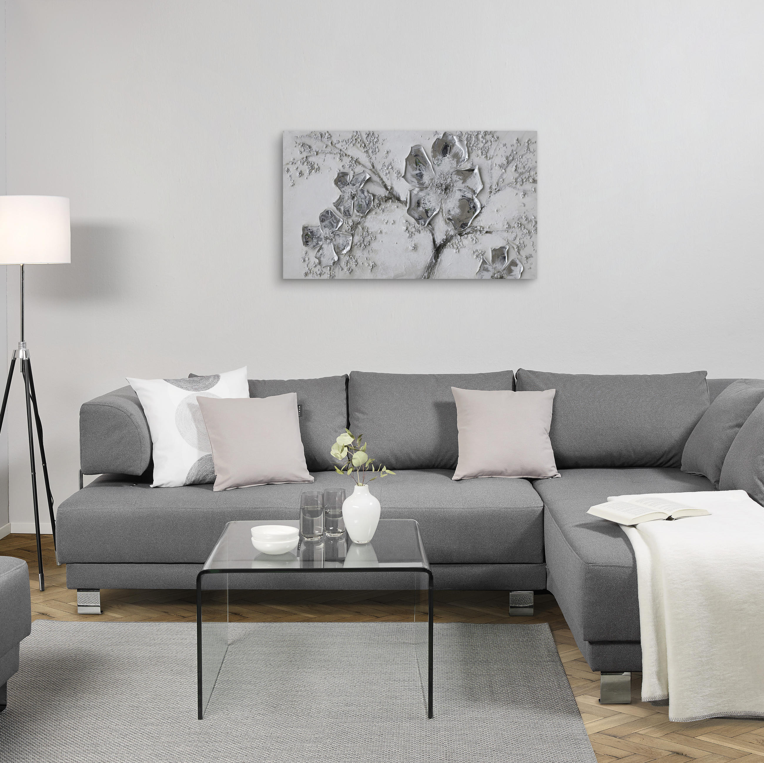 OBJEKTBILD Blumen 120/70 cm  - Silberfarben/Braun, LIFESTYLE, Holz/Textil (120/70cm) - Monee