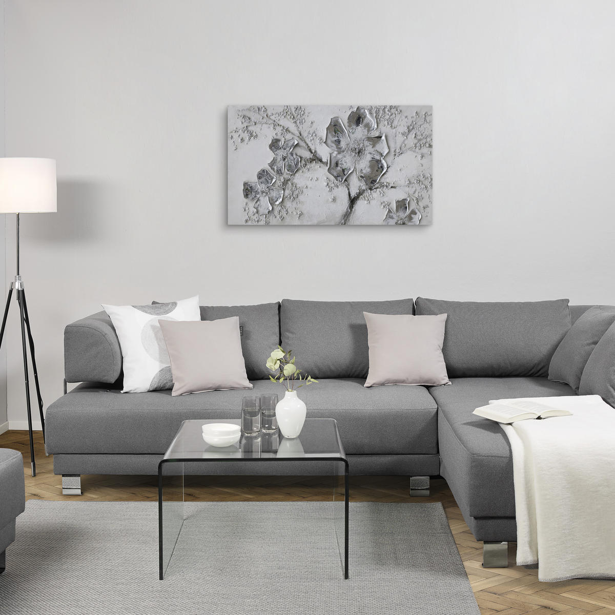 OBJEKTBILD Blumen 120/70 cm  - Silberfarben/Braun, LIFESTYLE, Holz/Textil (120/70cm) - Monee