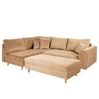 ECKSOFA inkl. Hocker Ariella in Samt Hellbraun  161/231 cm  - Hellbraun/Naturfarben, Design, Holz/Textil (161/231cm) - Livetastic