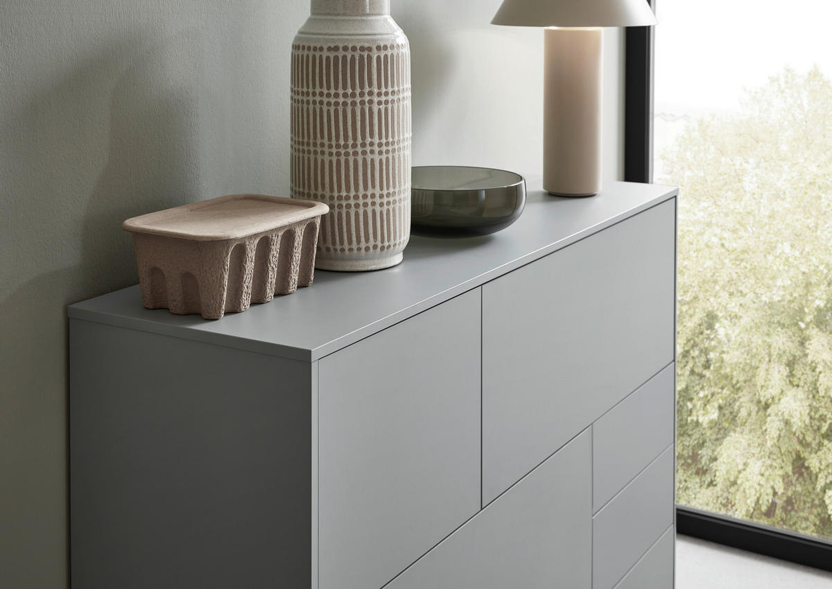 COMODĂ ÎNALTĂ 139/109/41 cm  - culoare lemn stejar/negru, Design, plastic/material pe bază de lemn (139/109/41cm) - Voleo