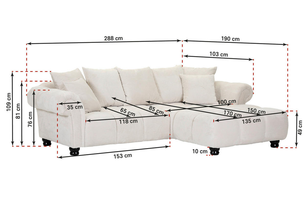 ECKSOFA Petrol Plüsch  - Dunkelbraun/Petrol, KONVENTIONELL, Holz/Textil (288/190cm) - Carryhome