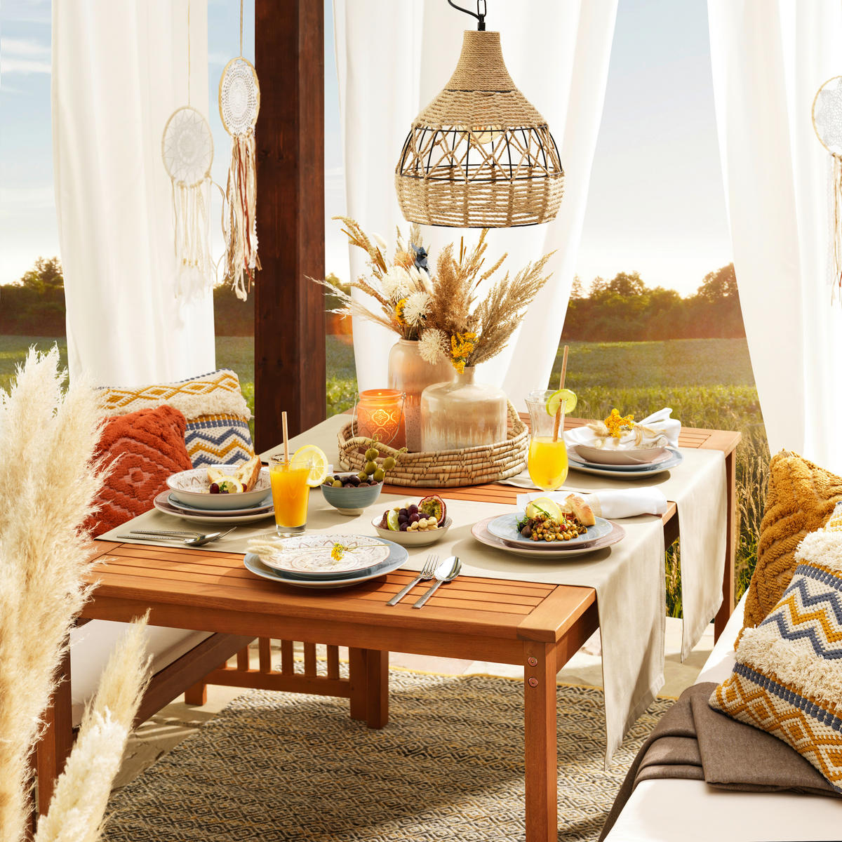 MOBILIER TERASĂ ȘI LOUNGE 10 piese  - alb/culoare natur, Lifestyle, lemn/textil - Ambia Garden