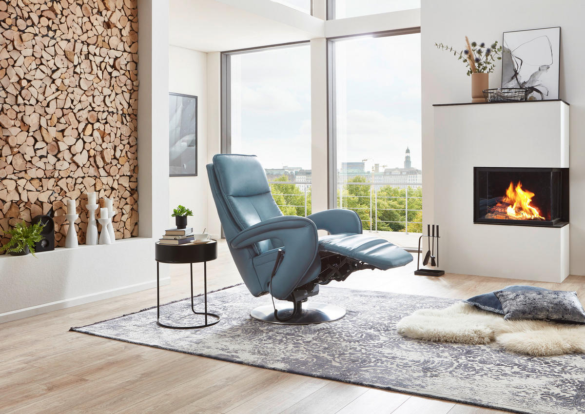 RELAXSESSEL in Leder Blau  - Chromfarben/Blau, Design, Leder/Metall (77/110/87cm) - Valdera