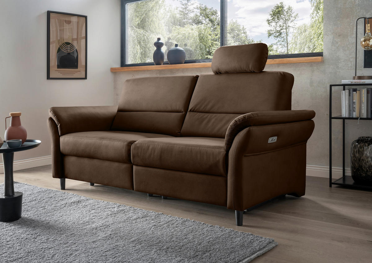 3-SITZER-SOFA in Lederlook Braun  - Schwarz/Braun, Modern, Holz/Textil (192/90/89cm) - Livetastic
