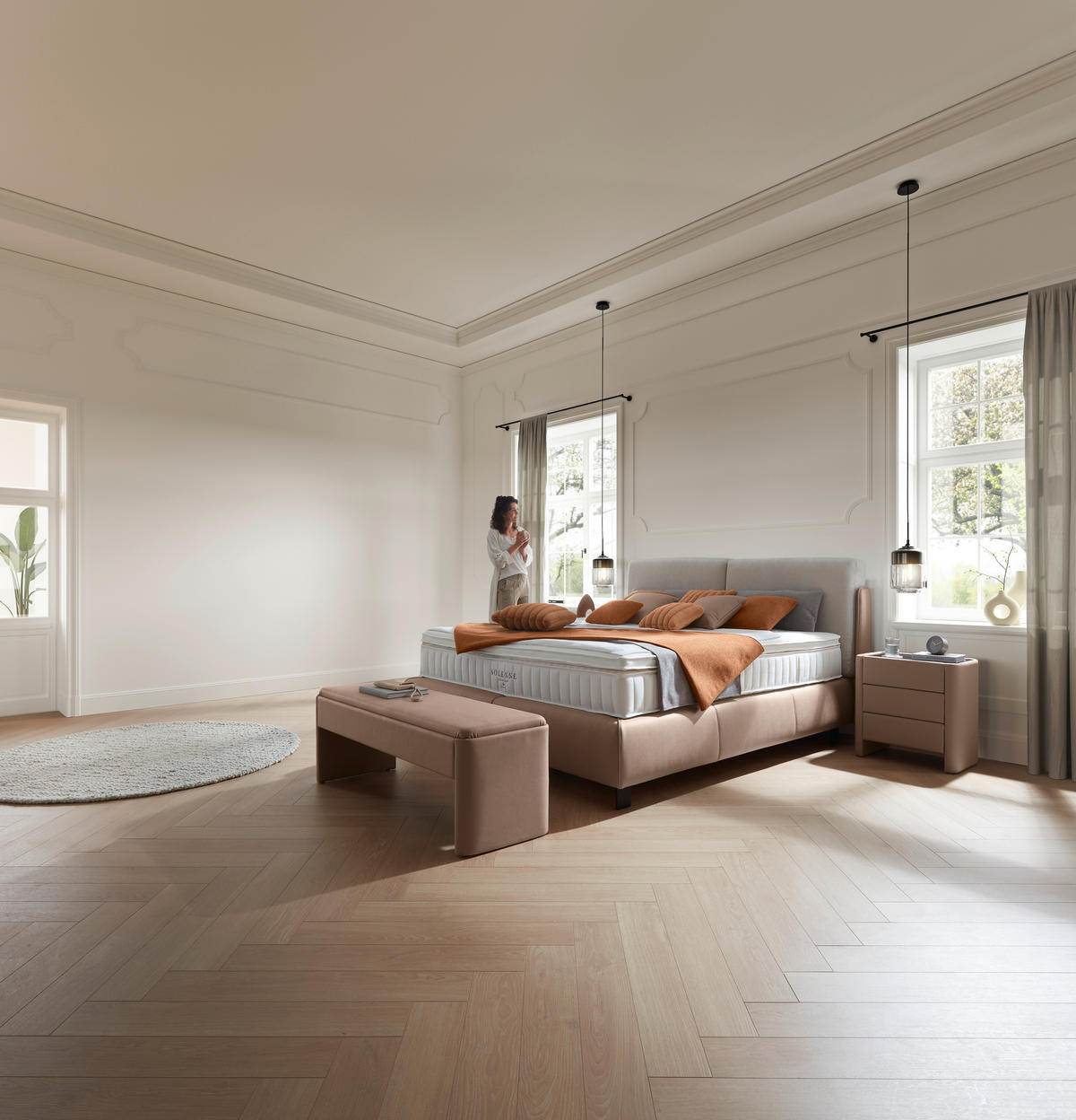 BOXSPRINGBETT 180/200 cm  in Hellbraun, Greige  - Hellbraun/Greige, Design, Textil/Metall (180/200cm) - Johann Jakob