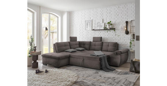 ECKSOFA in Mikrovelours Graubraun  - Graubraun/Schwarz, KONVENTIONELL, Kunststoff/Textil (217/265cm) - Carryhome