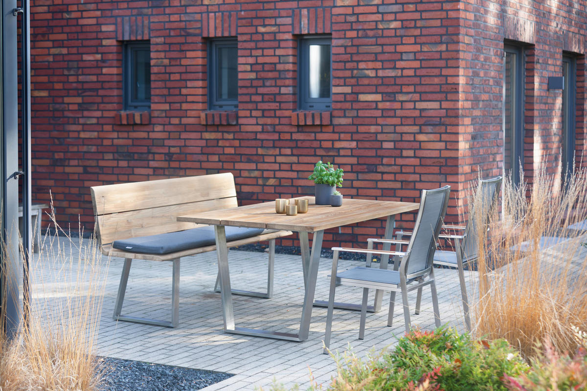 GARTENTISCH 180/95/76 cm  - Edelstahlfarben/Teakfarben, Design, Holz/Metall (180/95/76cm) - Niehoff Garden