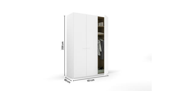 DREHTÜRENSCHRANK 151/235/60 cm 3-türig Weiß - Weiß, Trend, Glas/Holzwerkstoff (151/235/60cm) - Novel