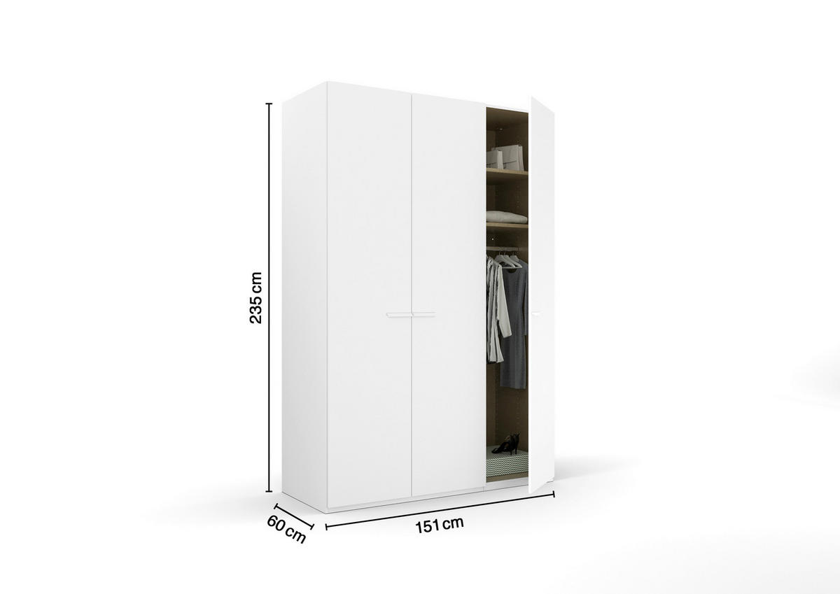 DREHTÜRENSCHRANK 151/235/60 cm 3-türig Weiß  - Weiß, Trend, Glas/Holzwerkstoff (151/235/60cm) - Novel