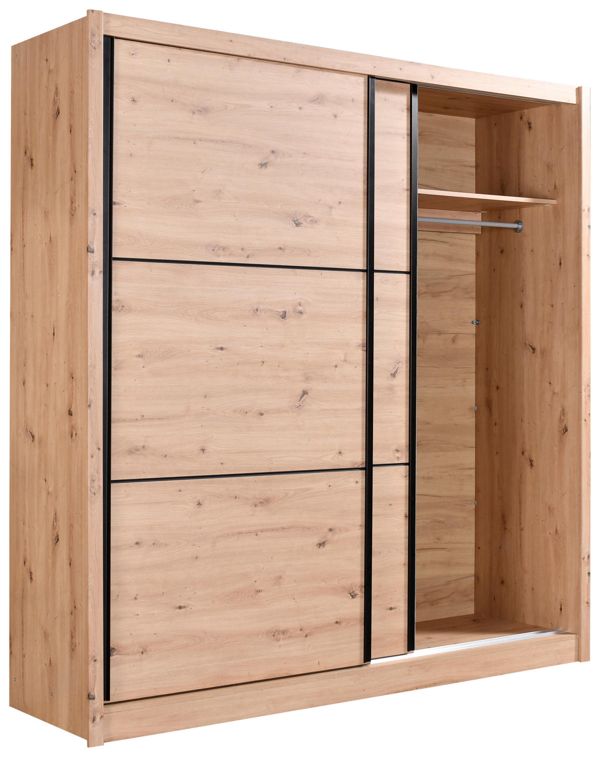 SCHIEBETÜRENSCHRANK 213/215,5/60 cm 2-türig Eiche Artisan  - Schwarz/Eiche Artisan, Basics, Holzwerkstoff/Metall (213/215,5/60cm) - Xora