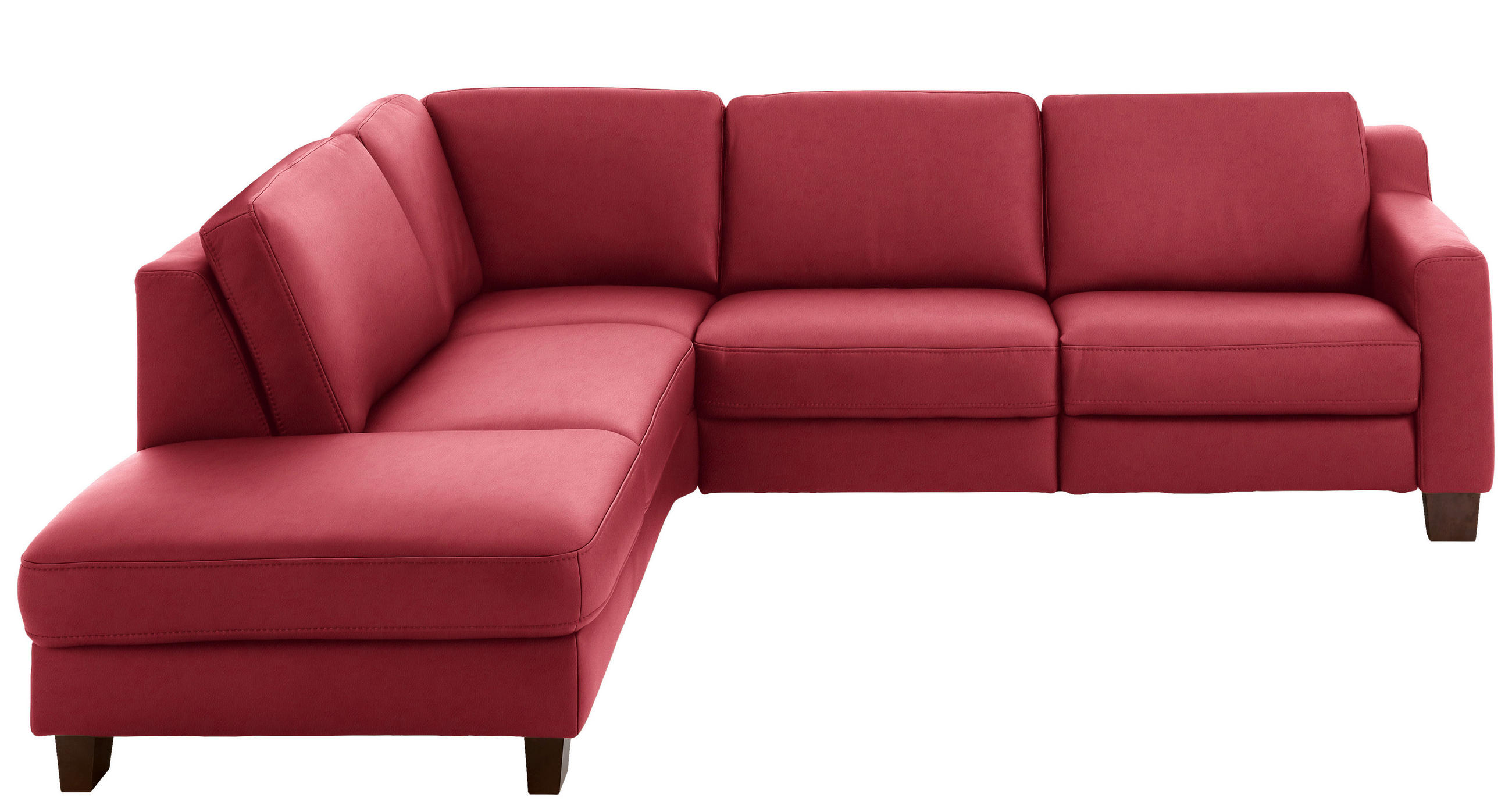 ECKSOFA in Echtleder Rot  - Eichefarben/Rot, Design, Leder/Holz (235/259cm) - Valdera