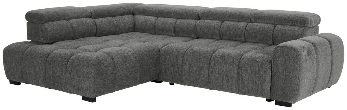 ECKSOFA inkl. Funktionen Ottomane links  Grau Webstoff  - Schwarz/Grau, MODERN, Kunststoff/Textil (205/297cm) - Welnova